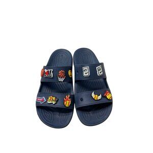 Crocs Slides Sandals Unisex Navy Blue Jibbitz Included M8 W10